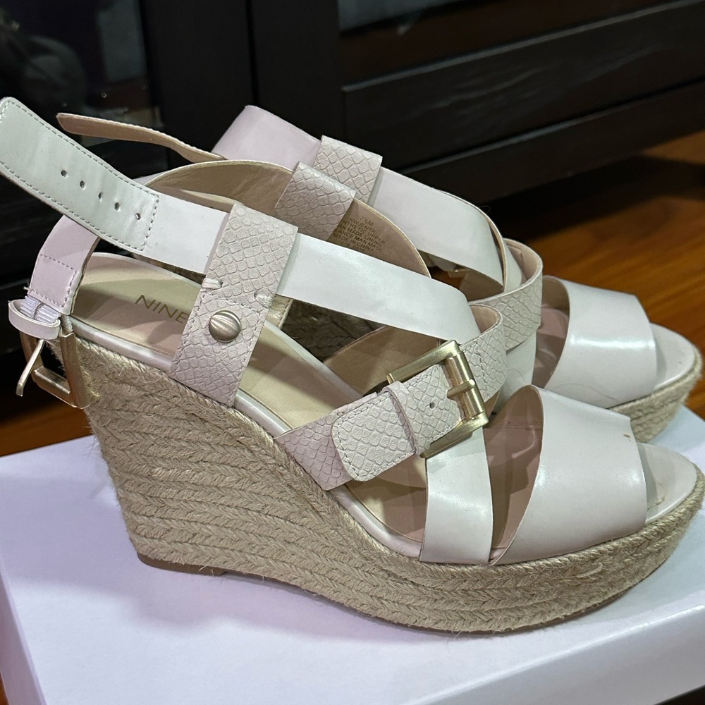 Nine West Beige Wedge Sandals